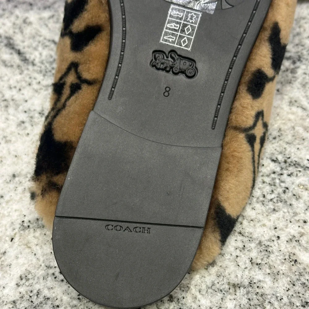 Coach Women's 8 B Sig Shrlg‎ Slip CC069 Signature Shearling Mules Coconut Black
